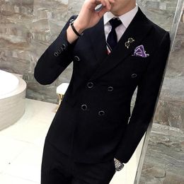 Men's Suits ( Jackets Pants ) Solid Colour Double Breasted Suit Groom Wedding Men Dress Dinner Party Prom Formal Business