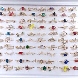 Cluster Rings 10Pcs/lot Fashion Colourful Rhinestone Crystal For Women Mix Style Gold Plated Wedding Engagement Ring Female Jewellery Gift