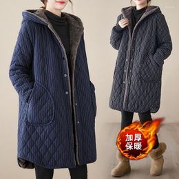 Women's Trench Coats 2024 Casual Winter Jackets Stripe Hooded Quilted Thicken Clothing Large Size Long Parkas Cotton