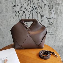 Evening Bags Inverted Triangle Large Capacity Woven Handbag Made Of Genuine Leather Fashionable One Shoulder Crossbody Bag For Women