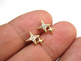 Stud Earrings 6pcs Star Gold Earring Post Accessories CZ Pave Studs Real Plated Jewellery Supplies - GS002