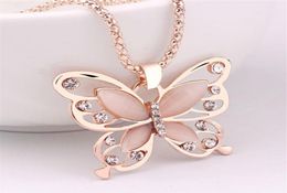 Korean 18K rose gold plated Sweater Chain Pendant Necklace Lucky Crystal Butterfly Long chain Necklace Animal Pendant Necklace Jew3188149