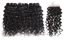 Ishow Brazilian Water Wave Hair With 44 Lace Closure Human Hair Bundles With Closure Peruvian Wavy Human Hair Extensions20893708523654