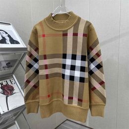 Women's knitwear autumn and winter new mass design checkered contrast sweater retro crew-neck pullover simple casual style