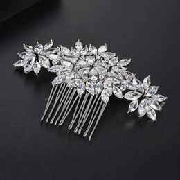 SLBRIDAL Luxury Trendy Prong Setting Cubic Zirconia Bridal Hair Comb Wedding Headpieces Women Girls Jewelry Hair Accessories 240102