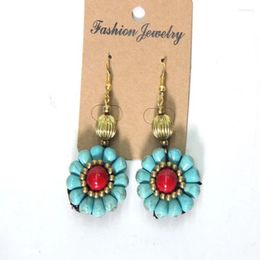 Dangle Earrings Trendy Light Yellow Gold Colour Mixed Turquoises Stone Drop For Women Charm Jewellery