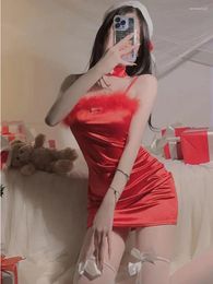 Casual Dresses Red Christmas Tnak Mini Dress Sexy Backless Plush Simple Slim Uniform Elegant 2024 Fashion Korean ZBK4