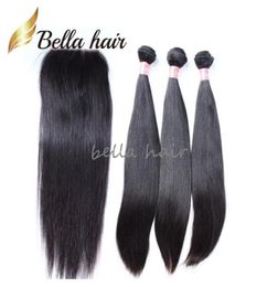 4PCS Virgin Human Hair Weft With Closure 4x4 Natural Colour Straight Peruvian Bundles Weaves Full Head 8A3930095