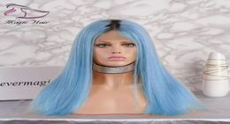 Ombre Light Blue Glueless Full Lace Human Hair Wigs with Baby Hair Pre Plucked 130 Density Brazilian Virgin Hair Lace Front Wigs6187909