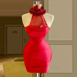 Simple Hater Neck Red Short Prom Dresses 2024 Mermaid Mini Satin Party Night Gowns Robes De Cocktail Homecoming Dresses Vestidos YD