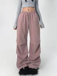 Women's Pants Pink Hip Hop Sweatpants Women Y2K Streetwear Wide Leg Dance Korean Fashion Track Vintage Pleated Joggers Trousers