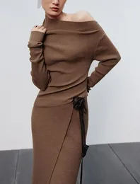 Work Dresses Elegant Women Fall Casual Off Shoulder Bodycon Sweater Dress Long Sleeve Slim Fit Knitted Pullover Pencil