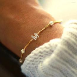 Charm Bracelets 2024 A-Z Initial Letter Bracelet Women Fashion Imitation Pearl Bead Chain For Jewellery Gift