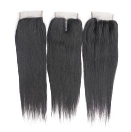 Whole 10pcslot 3 Part Virgin Lace Closures Brazilian Human Hair 1B 130 44 inch Remy Straight Swiss Lace Top Closures S9500438