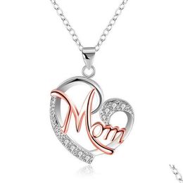 Pendant Necklaces Contrast Color Crystal Heart Mom Necklace Pendant Diamond Fashion Love Jewelry Mother Birthday Day Gift Will And San Dhzxl