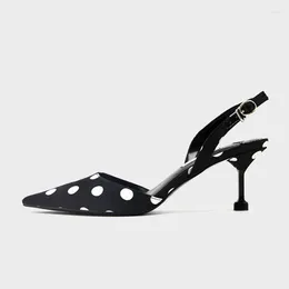 Sandals 2024 Spring Pointed Women's Korean Edition Back Air Thin Heel High Heels Polka Dot Fashion Headed Single Shoes