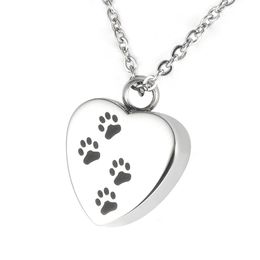 Lily Cremation Jewelry Puppy Pet Dog Paw Print Heart Necklace Memorial Urn Pendant Ashes with gift bag and chain272l