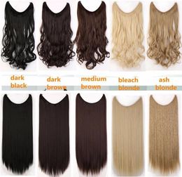 20 inches Invisible Wire No Clips in Hair Extensions Secret Fish Line Hairpieces Silky Straight real natural Synthetic4568841
