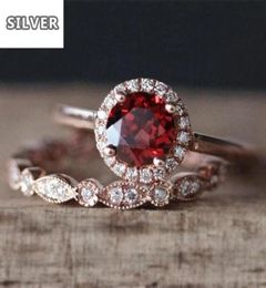 Super Ruby Rose Gold Luxury ring Set Red Stone Rings for Women Wedding Crystal Bague Femme Anillos Mujer silver 925 jewelry65658113164602