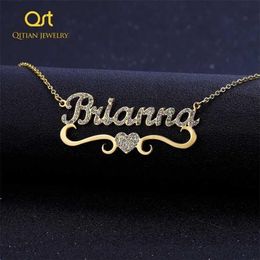 Heart With Personalized Name Necklace For Women Custom Gold Stainless Steel BlingBling Pendant Personalise ICED OUT NECKLACE 22011276N