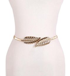 Belts Gold Silvery Leaf Shape Wedding Designer Elastic For Women Girl Stretch Skinny Waist Belt Cummerbunds Metal Female9269326
