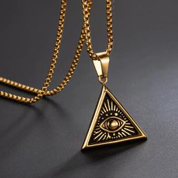 Egyptian Egypt Pyramid Pendant Necklace 14K Yellow Gold All-Seeing Evil Eye Necklace Geometric Triangle Necklaces Jewellery