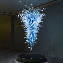 Classic Blue Pendant Lamps Hotel Lobby LED Light Source Chihuly Hand Blown Glass Modern Chandelier Lighting 48 and 60 Inches
