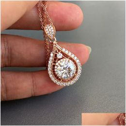 Pendant Necklaces Fashion Crystal Water Drop Necklace Rose Gold Diamond Pendant Necklaces Women Wedding Jewelry Drop Delivery Jewelry Dhhsm