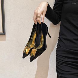 Dress Shoes Black Oversized Leather Pointed Women's High Heels Single Shoe French Commuting 2024 Summer Slim Heel