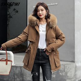 Parkas SWREDMI Fashion Coats Women Fur Lining Warm Parka Plus Size S3XL Snow Wear Clothing Winter Jackets Ladies With Big Pockets