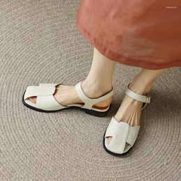 Sandals Baotou Hollow Sexy Shallow Mouth Women's Summer Comfortable PU Leather Metal Ankle Buckle Fashion