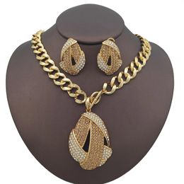 Necklace Earrings Set Dubai For Women 18K Gold Plated Earring Wedding Party Rhinestone Jewellery