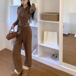 Women's Two Piece Pants Hsa Winter 2 Pcs Sets Fashionable And Slim-fitting Hooded Knitted Sweater Top Suit