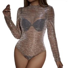 Women's T Shirts Body Women Long Sleeve Sexy Sheer Mesh Bodysuit Blouse Tops Elegant Transparent Party Outfit Clubwear Bodies