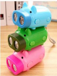 Dynamo Flashlights Manual Hand Pressing Power 2 LED Protable Pig Shaped Cartoon Torch Light Crank Power Wind Up For Camping Lamp4555795
