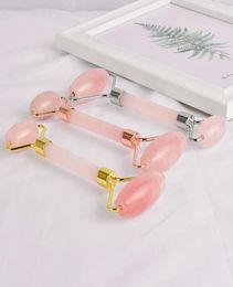 Rose Quartz Roller Face Care Massage Tool Double Head Crystal Facial Rollers with Silicone Cap Beauty Skincare Relaxation Natural 5747656