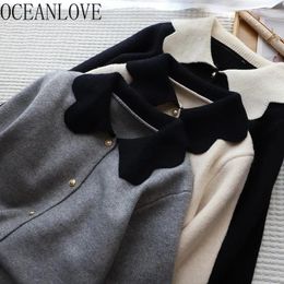 Women's Knits OCEANLOVE Contrast Colour Women Cardigans Korean Fashion Autumn Winter Sweet Sweaters Vintage Exquisite Elegant Knitwears