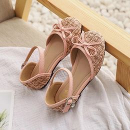 Slippers Girls Sandals Plaid Bow Flat Hook Loop Korean Children Princess Shoes Fashion Sandal Breathable Simple And Durable