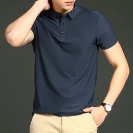 Summer Men Polo Shirts 2023 Lapel Solid Colour Ice Silk Loose Short Sleeve TShirt Golf 240102