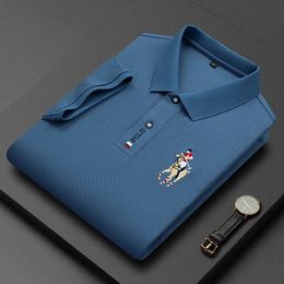 Summer Breathable Jacket Luxury Men's Cotton Embroidered Business Short Sleeve POLO Shirt Solid Color Lapel Men Casual 240102