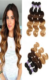 Brazilian Colored Virgin Human Hair Weaves Body Wave Bundles Ombre Three Tone Brazilian 1B427 Dark Brown Human Hair Extensions8496945