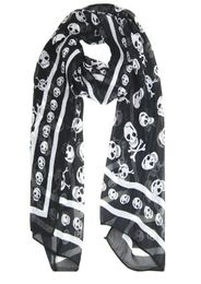 Black Chiffon Silk Feeling Skull Print Fashion Long Scarf Shawl Scaf Wrap For Women Keyring1461616