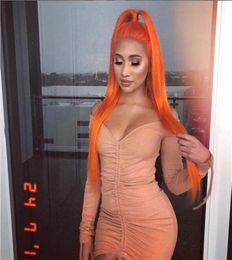 150 Density 13x4 frontal Wig Silky Straight orange colored with Baby Hair Around Glueless Virgin Human Hair4215405