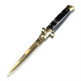 Italy Acrylic Handle Folding Pocket Knife Golden Stainless Steel Blade Camping EDC Tactical