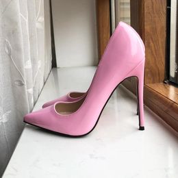 Dress Shoes Women Pink Patent Pointy Toe High Heel Basic Slip On Stiletto Pumps For Elegant Ladies Plus Size 35-46 Wide Leg