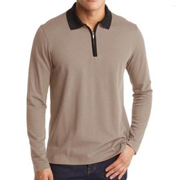 Men's Polos Casual Zip Lapel T Shirt For Men Solid Colour Long Sleeve Breathable Sports Man Tees T-Shirt Tops Clothing