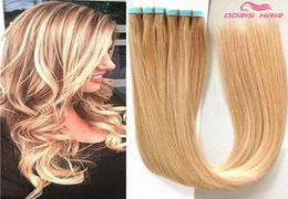 PU skin weft 100g tape hair extensions 40pcs full head 27613 Top grade 8A indian tape in on remy hair extensions DHL3375643