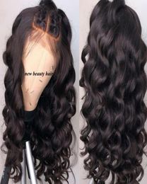 High quality loose wave simulation Brazilian full Lace Front Wigs For black Women Natural Black Frontal synthetic wig Plucked With5481050