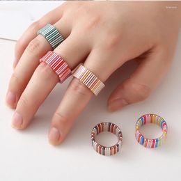 Cluster Rings 5pcs Rainbow Multi Striped Round Resin For Women Plastic Wrench Thumb Ring Fashion Jewellery Party Gift