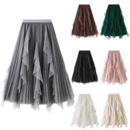 Skirts Women's A Line Fairy Elastic Waist Tulle Midi Skirt High Mesh Dress Solid Colour Irregular Yarn